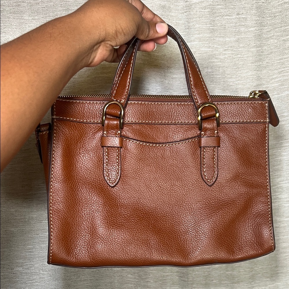 Fossil Rich Rust Brown Leather Satchel Top Handle Bag - Picture 3 of 16